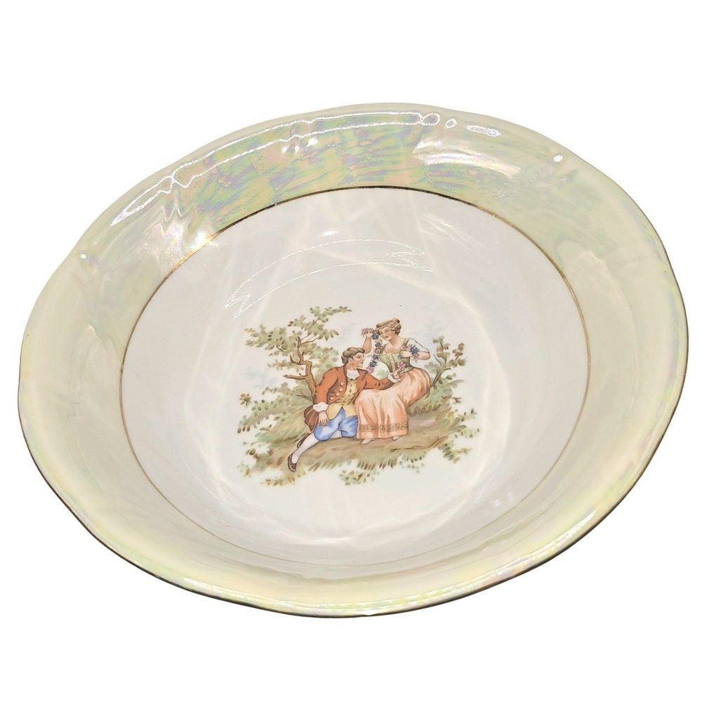 VTG CHODZIEZ Romance Iridescent Luster Scalloped Gold Rim‎ 9" Serving Salad Bowl